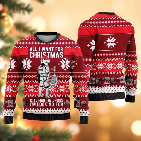 Discover Funny Stormtrooper Christmas Ugly Sweater, All I Want For Christmas Sweater, Star Wars Xmas Sweater, Disney Xmas Holiday Party Shirt