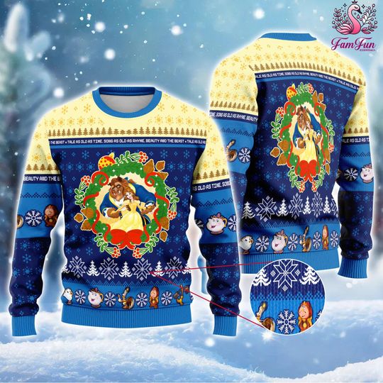 Beauty and the Beast Ugly Christmas Sweater, Funny Christmas Sweater Christmas Sweater, Holiday Sweater, Christmas Gift