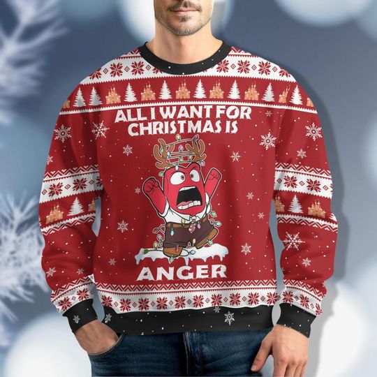 Discover Inside Out 2 Anger Christmas Ugly Sweater, Disney Emotions Friends Christmas Shirt, Riley Joy Disgust Christmas, Mental Health Sweater