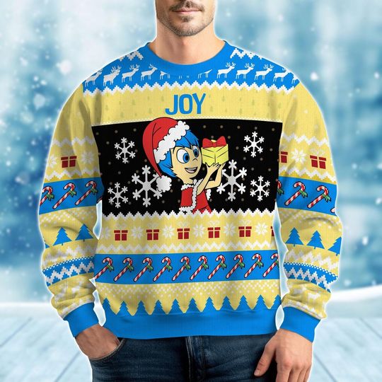 Disney Joy Ugly Christmas Sweater, Inside Out 2 Holiday Sweater, Disney Emotions Movie Xmas Sweater, Christmas Gift For Women Men Kid
