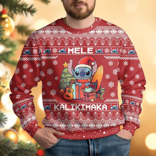 Stitch Ugly Christmas Sweater, Disney Stitch Shirt, Mele Kalikimaka Sweater, Lilo Stitch Holiday Sweater, Ohana Means Family Sweater