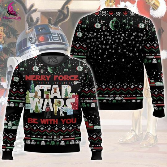 Discover Merry Force Be With You Ugly Christmas Sweater, Starwar Christmas Sweatshirt, Galaxy's Edge Christmas, Disneyland Family Christmas Party