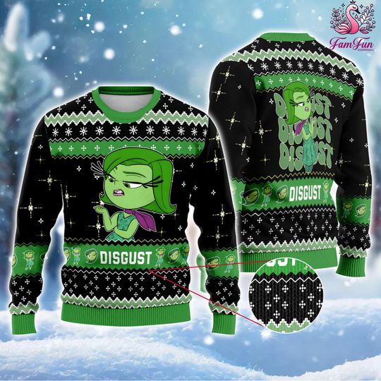 Discover Inside Out Disgust Christmas Ugly Sweater, Disneyland Inside Out Shirt, Inside Out 2 Sweater, Disneyland Christmas Shirt,Disneyland Sweater