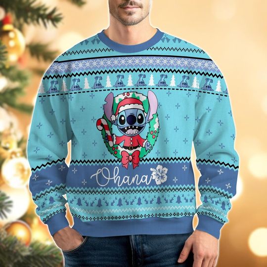 Discover Stitch Ugly Sweater, Ohana Means Family Christmas Sweater, Disney Cartoon Sweaters For Men Women Kid, Holiday Shirt, Family Sweater