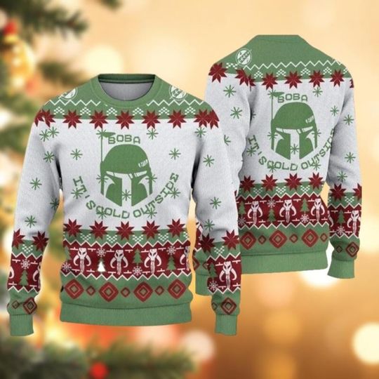 Star Wars Boba Fett Christmas Ugly Sweater, Boba Its Cold Outside Shirt, Cartoon Movie Christmas Sweater, Disney Xmas Holiday Sweater