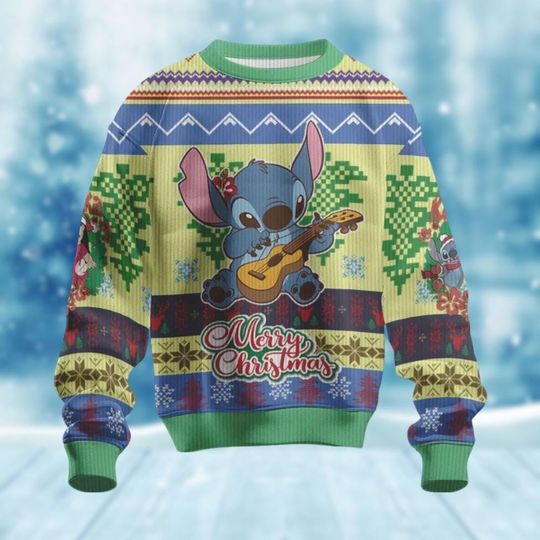 Discover Stitch Merry Xmas Ugly Sweater, Disney Movie Cartoon Christmas Sweater, Lilo And Stitch Holiday Sweater, Santa Hat Stitch Shirt
