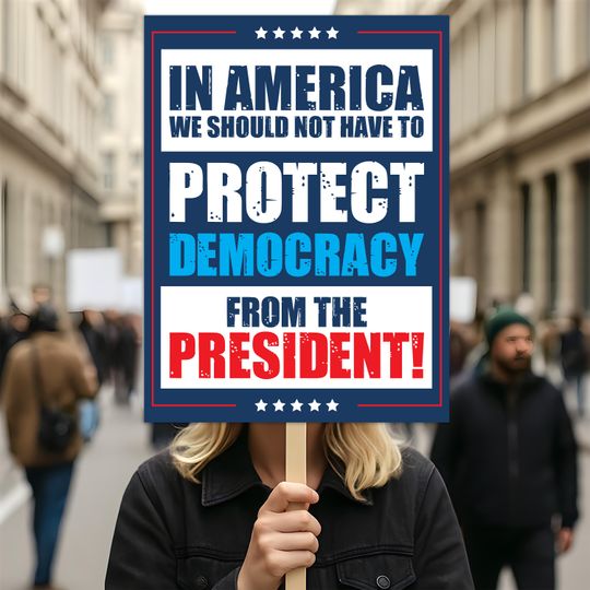 Discover Protect Democracy, No Kings Protest Sign, Anti-Trump, Political Activist Poster, Rally Sign, Resist Fascism Protest Poster