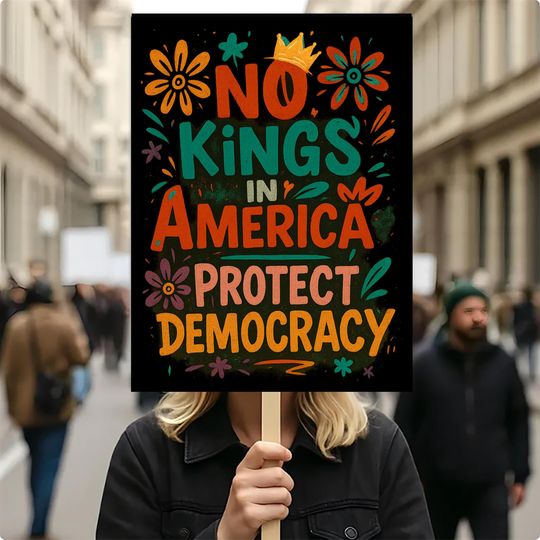 Discover Protect Democracy Sign, No Kings In America Anti-Trump Poster ,Freedom Lovers Gift, Political Activist Rally Sign, Anti MAGA Sign