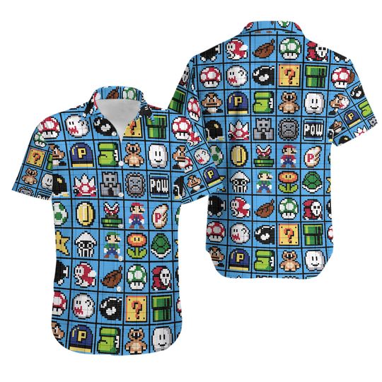 MARIO PIXEL SUPER MARIO PATTERN HAWAIIAN SHIRT