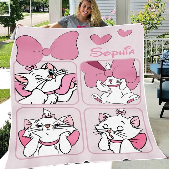 Personalized Disney The Aristocats Marie Blanket, Custom Name Cat Lovers Blankets