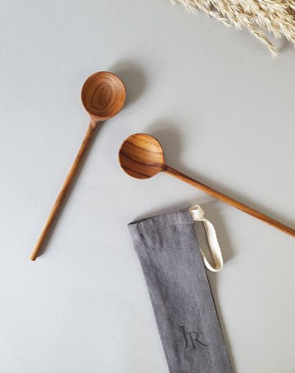 2 Round Multi-Purpose Teak Wood Handmade Spoons Tablespoon Volume