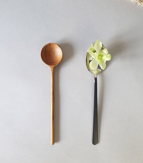2 Round Multi-Purpose Teak Wood Handmade Spoons Tablespoon Volume
