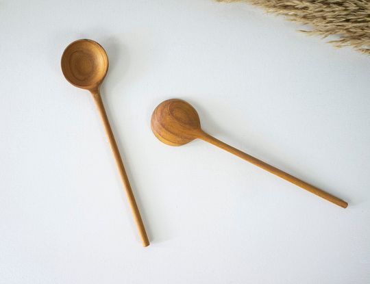 2 Round Multi-Purpose Teak Wood Handmade Spoons Tablespoon Volume