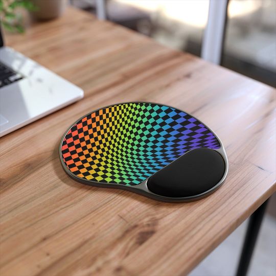Rainbow Checkerboard Mouse Pad With Wrist Rest