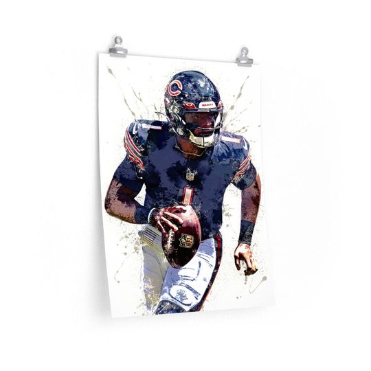 Justin Fields Poster Print, Chicago Bears