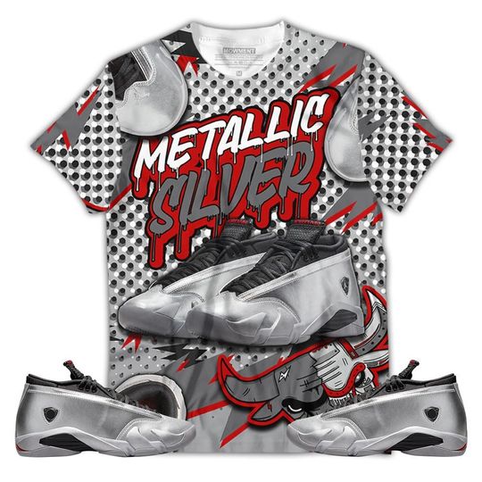 Bull Jordan Unisex Sneaker Shirt Match 14 Low Metallic Silver