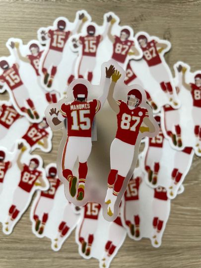 Patrick Mahomes and Travis Kelci High Five Clear Vinyl Sticker