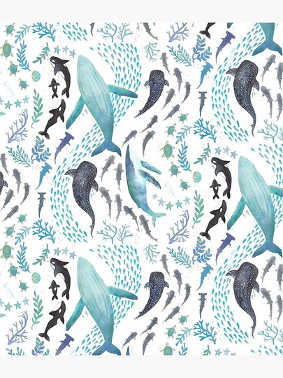 Sharks, Humpback Whales, Orcas & Turtles Ocean Play Print Backpack