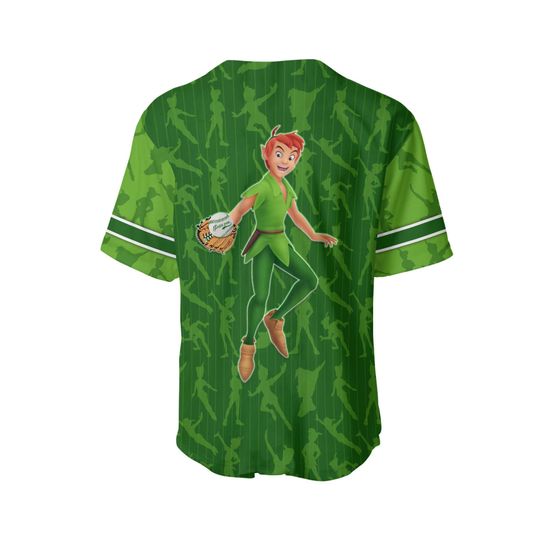 Peter Pan Green White Patterns Jersey, Disney Custom Baseball Jersey