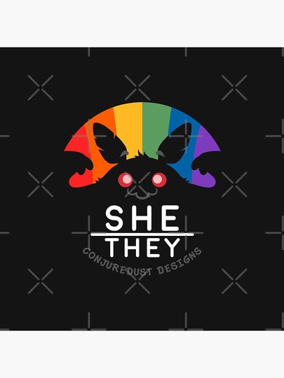 Cryptid Pronouns: She/They Pin Button