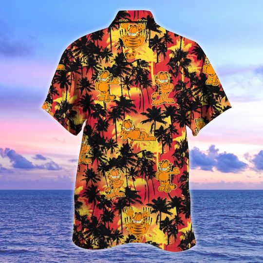 Garfield Hawaiian Shirt, Disney Print Shirt, Men Garfield Hawaiian Shirt