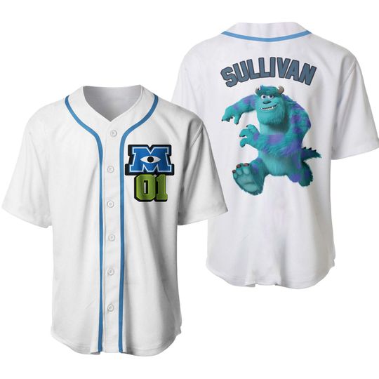 Blue Monster James P Sullivan White Disney Baseball Jersey