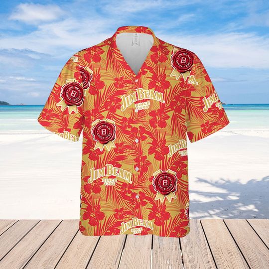 Jim Beam Hawaiian Tropical Flower Pattern Jim Beam Baseball Shirt