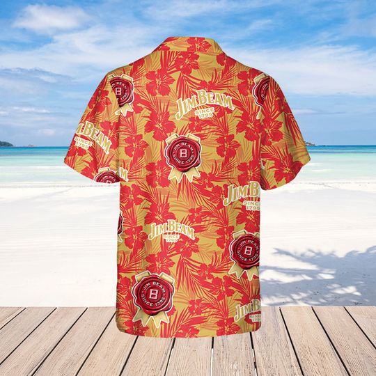 Jim Beam Hawaiian Tropical Flower Pattern Jim Beam Baseball Shirt