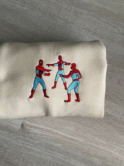 Beige Embroidered Triple Spiderman Sweatshirt
