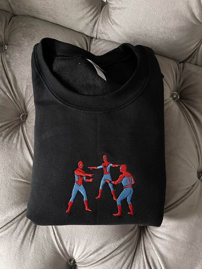 Beige Embroidered Triple Spiderman Sweatshirt