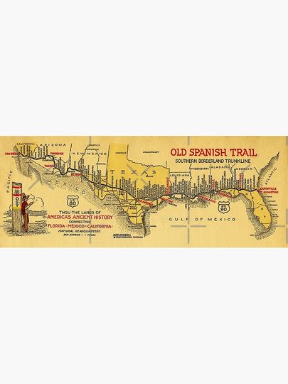 Map of the Old Spanish Trail Saint Augustine to San Diego 1931 Premium Matte Vertical Poster