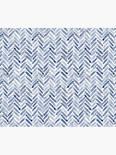 Indigo Blue Watercolor Herringbone Chevron Shower Curtain