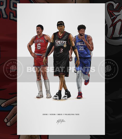 Dr J Allen Iverson Joel Embiid Basketball Art Poster