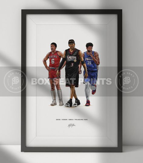 Dr J Allen Iverson Joel Embiid Basketball Art Poster