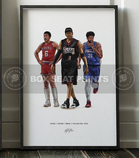 Dr J Allen Iverson Joel Embiid Basketball Art Poster