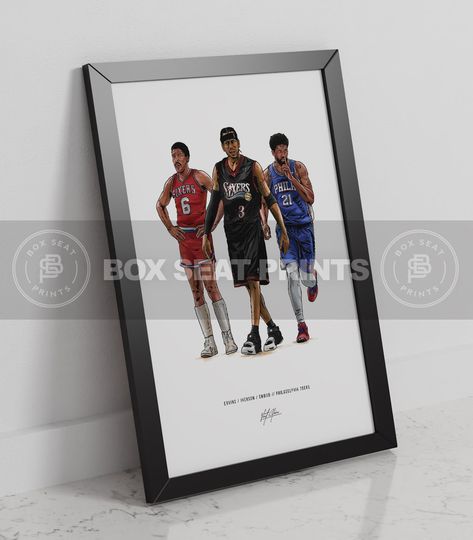 Dr J Allen Iverson Joel Embiid Basketball Art Poster