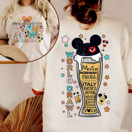 Vintage Two-sided Disney Drinking Around The World Crawl 2023 Shirt