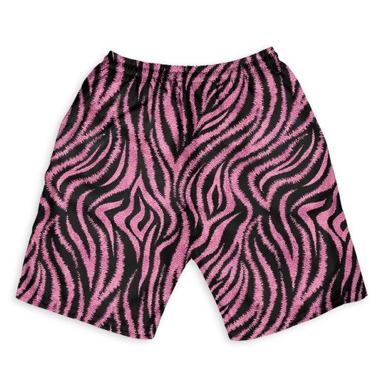 Seamless Pink Zebra Skin Pattern Glamorous Zebra Vector Men Beach Shorts