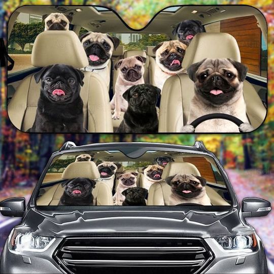 Pug Car Sunshade, Pug Car Windshield