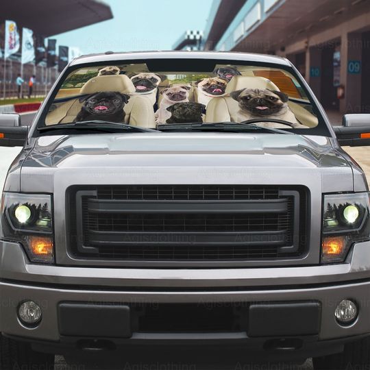 Pug Car Sunshade, Pug Car Windshield