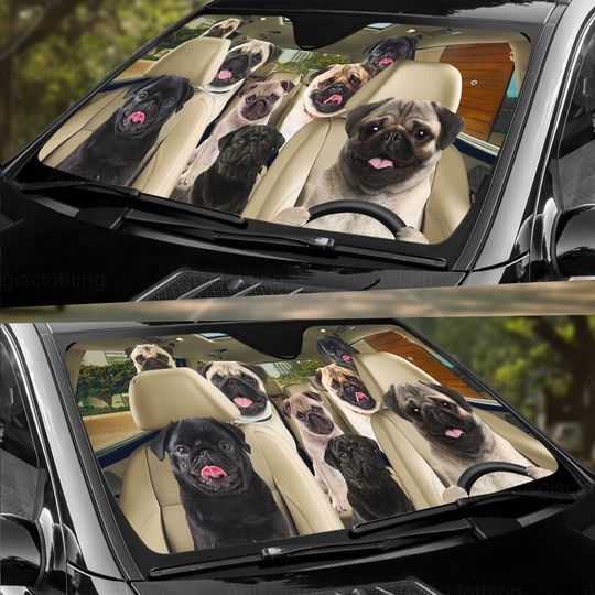 Pug Car Sunshade, Pug Car Windshield