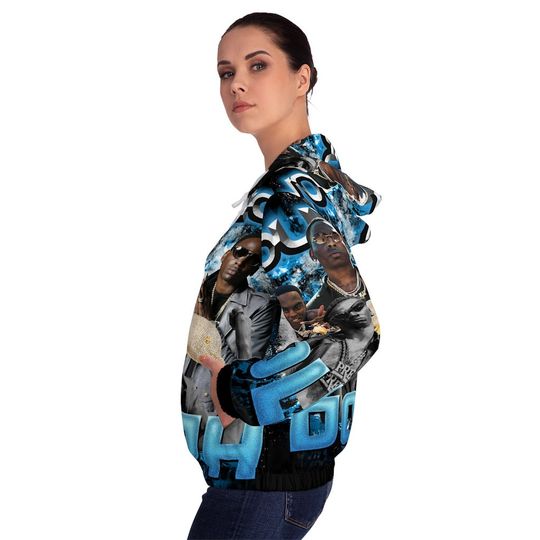 Womens Black and Blue Young Dolph Rapper Full-Zip Hoodie