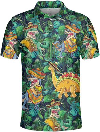 Gopory Dinosaur Golf Shirts for Men Dinosaur Shirt Men Hawaiian Polo Shirts
