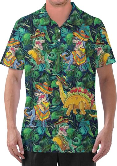 Gopory Dinosaur Golf Shirts for Men Dinosaur Shirt Men Hawaiian Polo Shirts