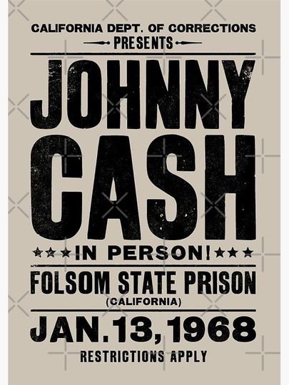 Johnny Cash Vintage Folsom Prison Concert Poster Premium Matte Vertical Poster