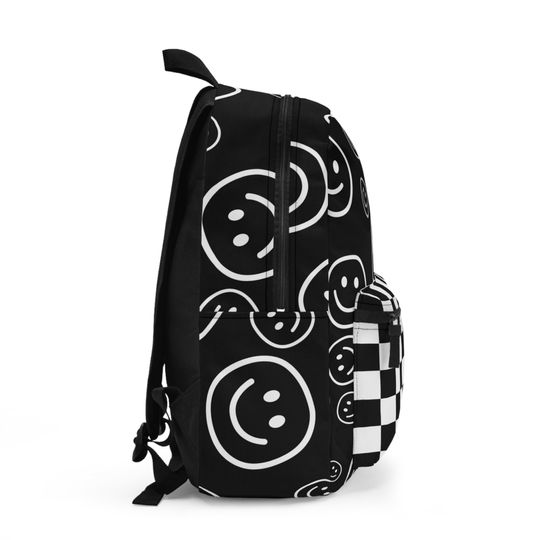 Black Smiley Face & Checkered Backpack