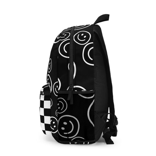 Black Smiley Face & Checkered Backpack