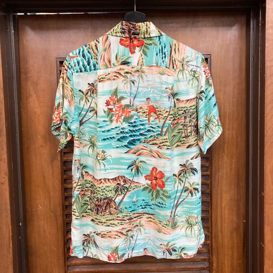 Vintage 1950s Penneys Label Net Fisherman Rayon Hawaiian Shirt