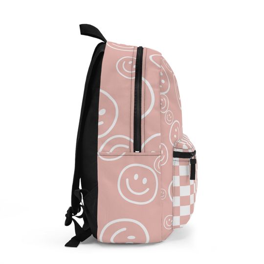 Pink Smiley Face & Checkered Backpack