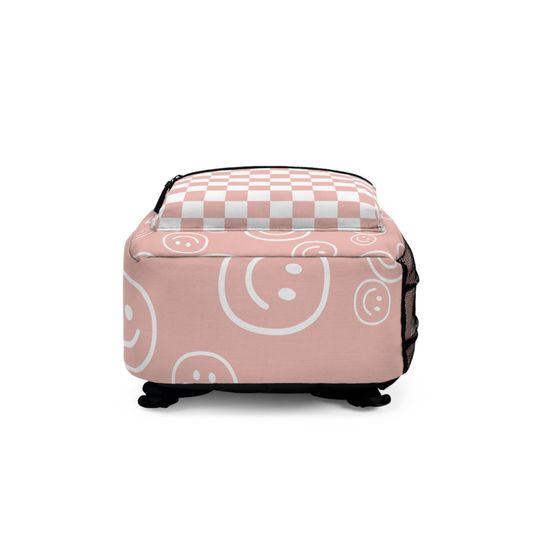 Pink Smiley Face & Checkered Backpack